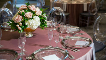 A table set up for a banquet