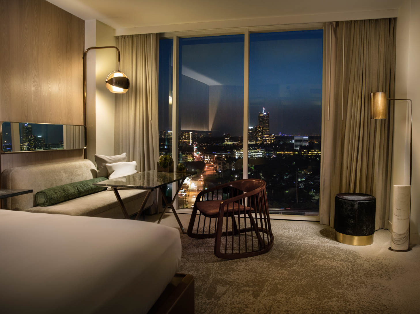 View from king bedroom with view of downtown Houston through floor to ceiling windows