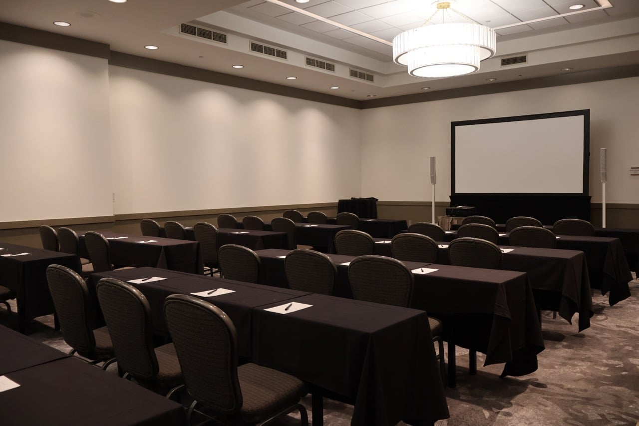 An empty B. Jordan Ballroom at C. Baldwin, showcasing the space