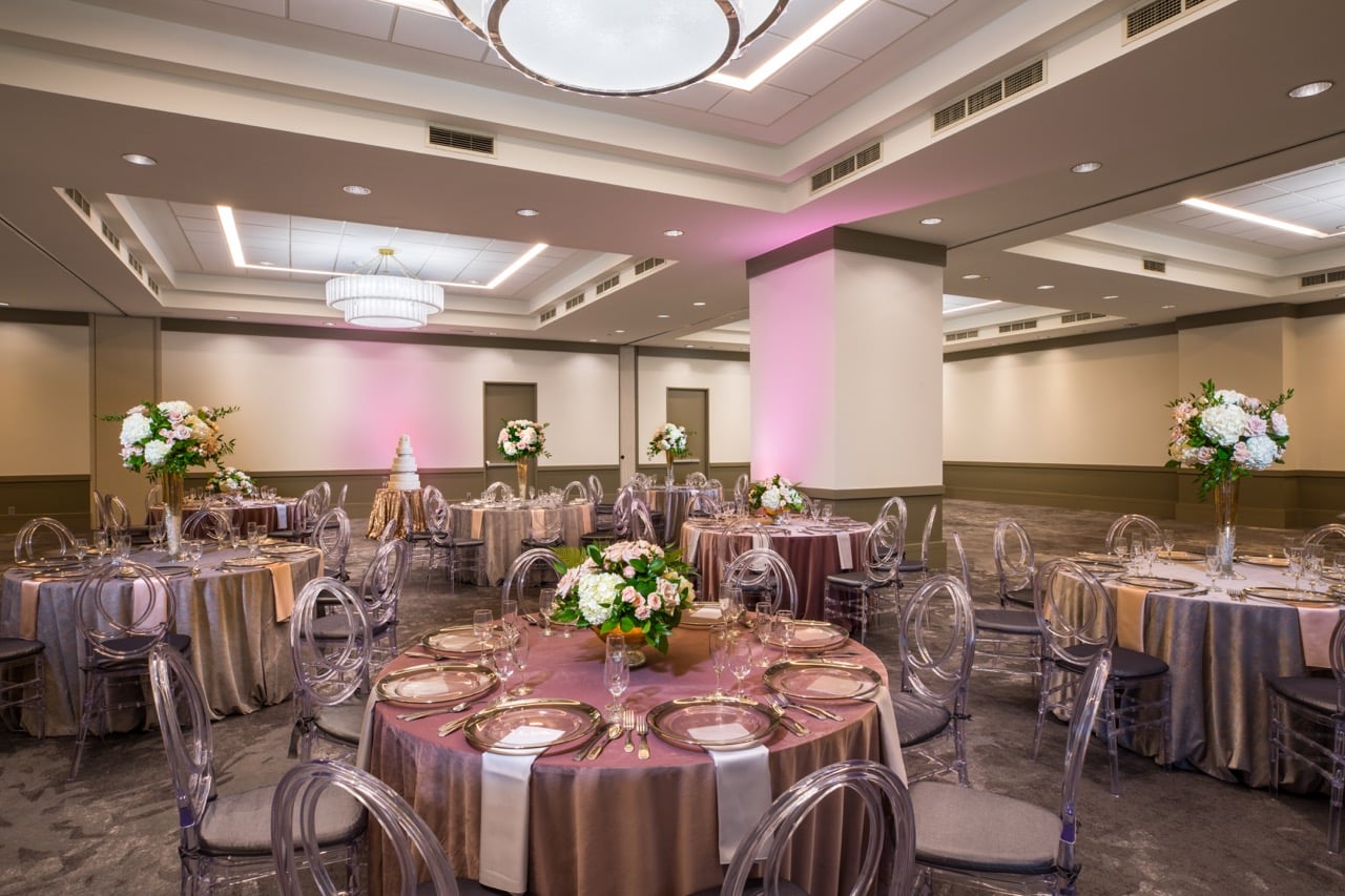 An empty B. Jordan Ballroom at C. Baldwin, showcasing the space
