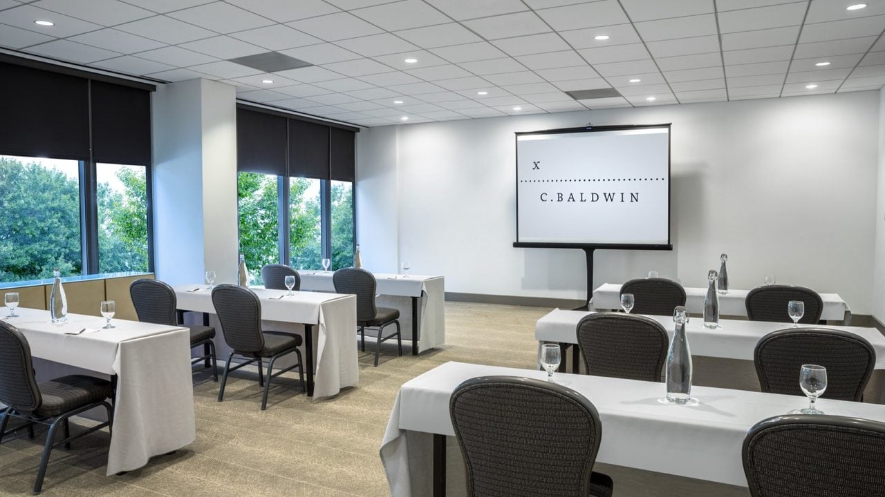 The M. Ferguson room set up for a meeting in a classroom format