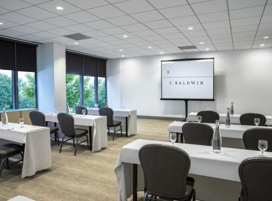 The M. Ferguson room set up for a meeting in a classroom format