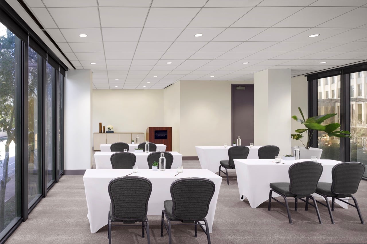 An empty B. Jordan Ballroom at C. Baldwin, showcasing the space