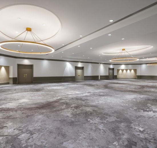 An empty B. Jordan Ballroom at C. Baldwin, showcasing the space