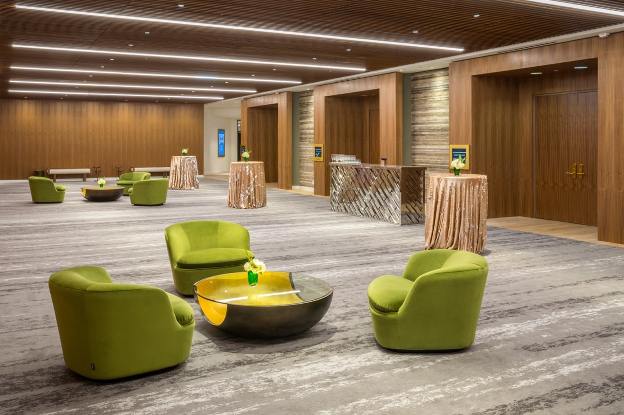 An empty B. Jordan Ballroom at C. Baldwin, showcasing the space