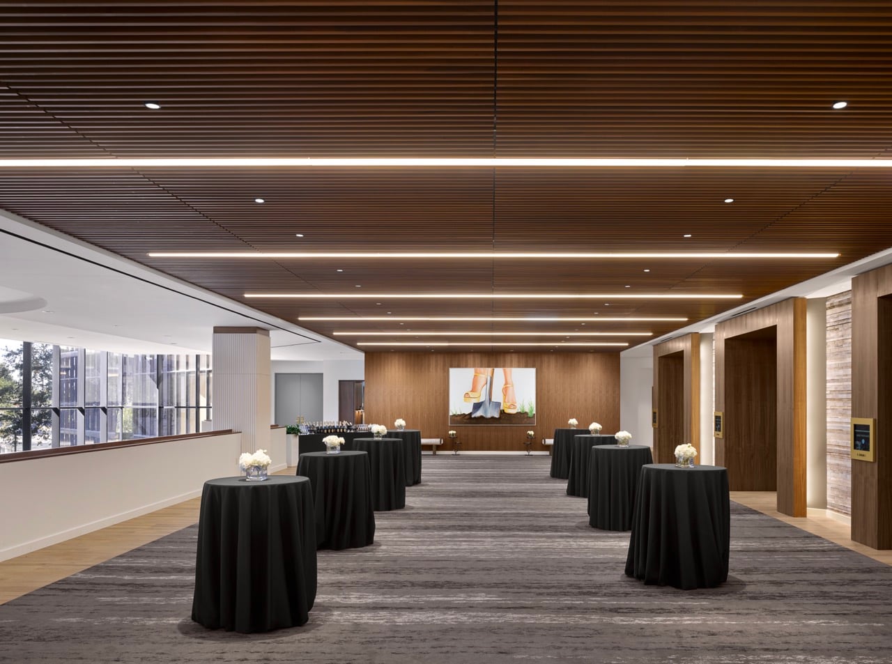 An empty B. Jordan Ballroom at C. Baldwin, showcasing the space