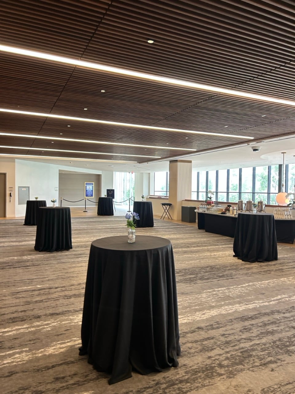 An empty B. Jordan Ballroom at C. Baldwin, showcasing the space